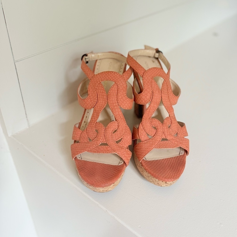 Adrienne Vittadini orange leather wedge size 9 Platform Cork Wedge Sandal - Picture 7 of 13